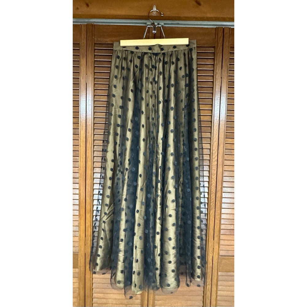 Black Gold Silk Lined Fishnet Dot Skirt Sz 8 Boho Whimsy Dark Romance *pic